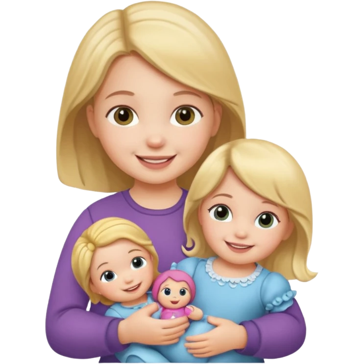 Toddler girl – holding a doll with a smile. emoji