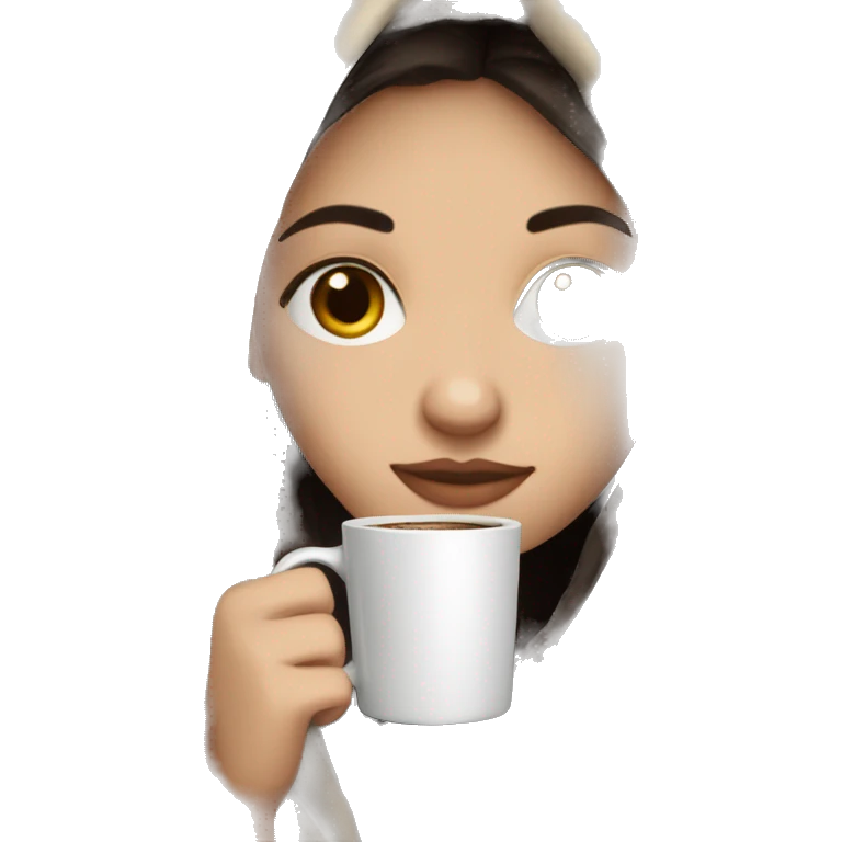 Pale  girl dark hair wrapped in cozy blanket drinking coffee emoji