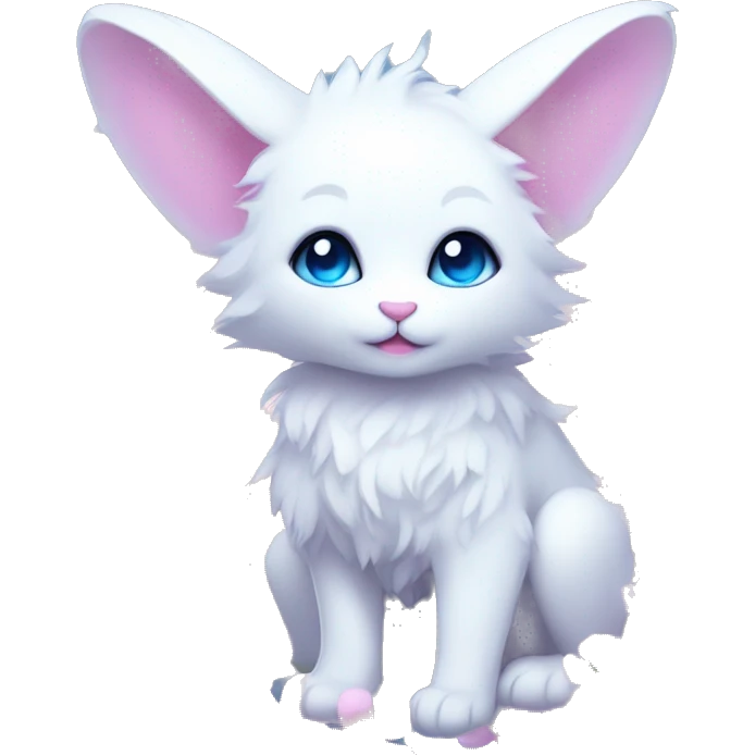 Edgy Cute Cool Kawaii gorgeous sparkly ethereal white fantasy animal with blue eyes sona with flowers and butterflies emoji