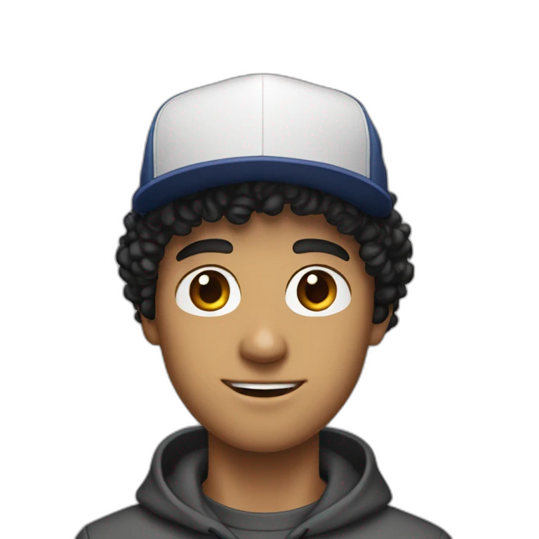20yo Curly white man black hair with a MacBook and a ny cap emoji