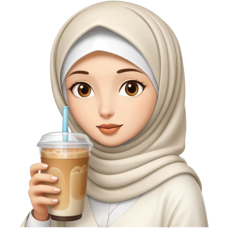 White hijab girl and iced coffee emoji