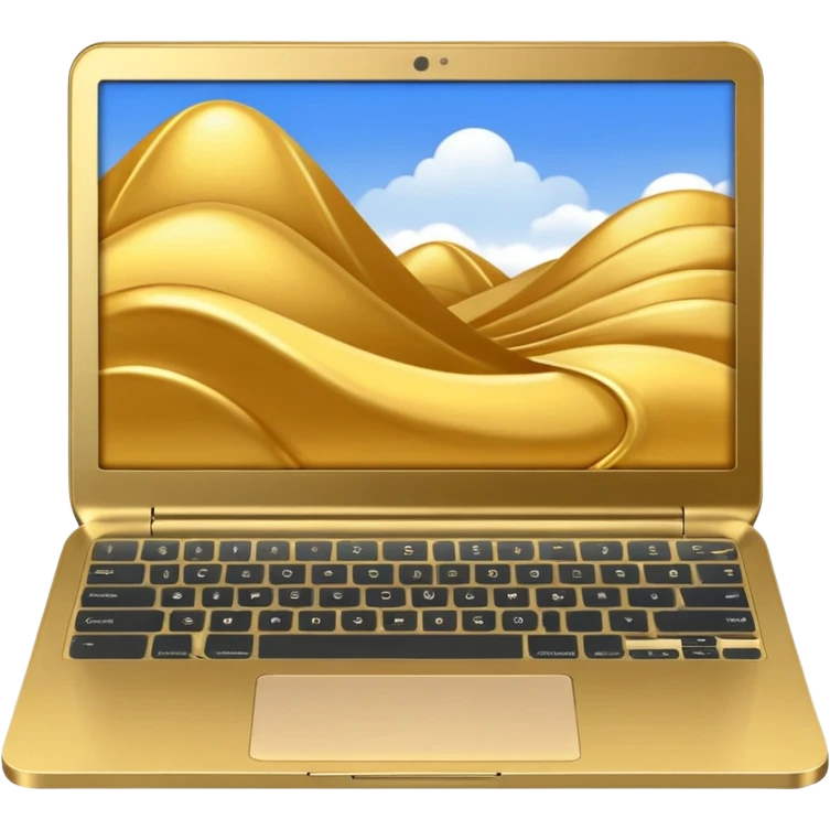 Golden Chromebook with a Touchpad and the Google app open on the screen. emoji