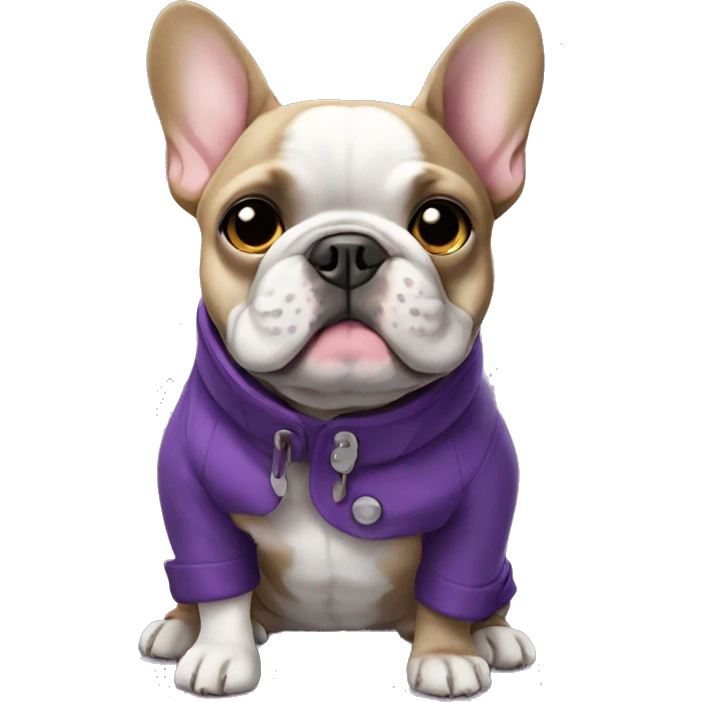 French bulldog wearing a purple coat emoji