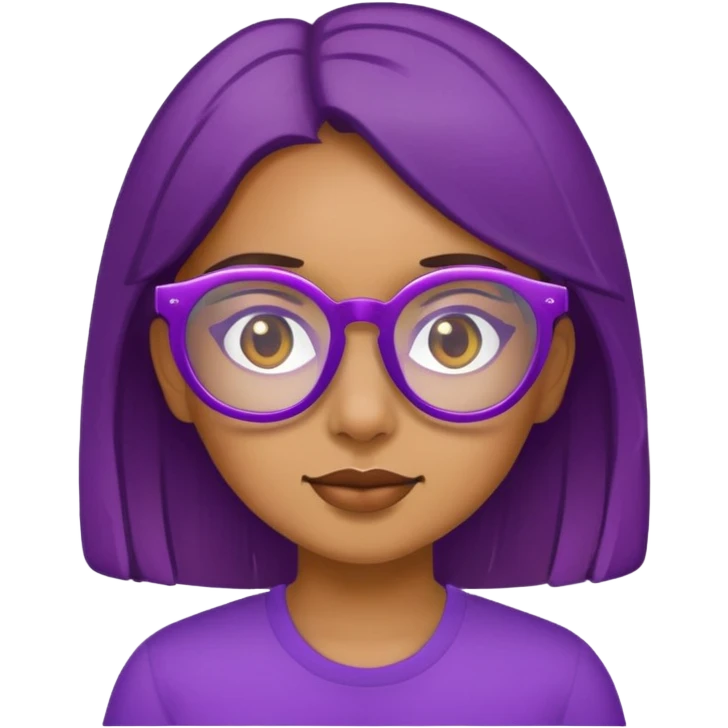 Mor gözlüklü, esmer bir kız çocuğu  emoji
