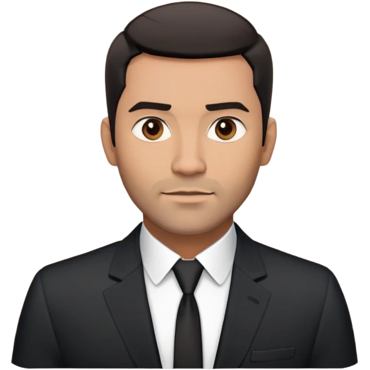 Good-looking robust man in his mid-40s with light brown skin tone, short black hair with evident fade cut, 5 o'clock shadow/scruff instead of beard, strong square face, approachable TV host expression, black blazer left open showing white buttoned shirt with open collar, no tie emoji