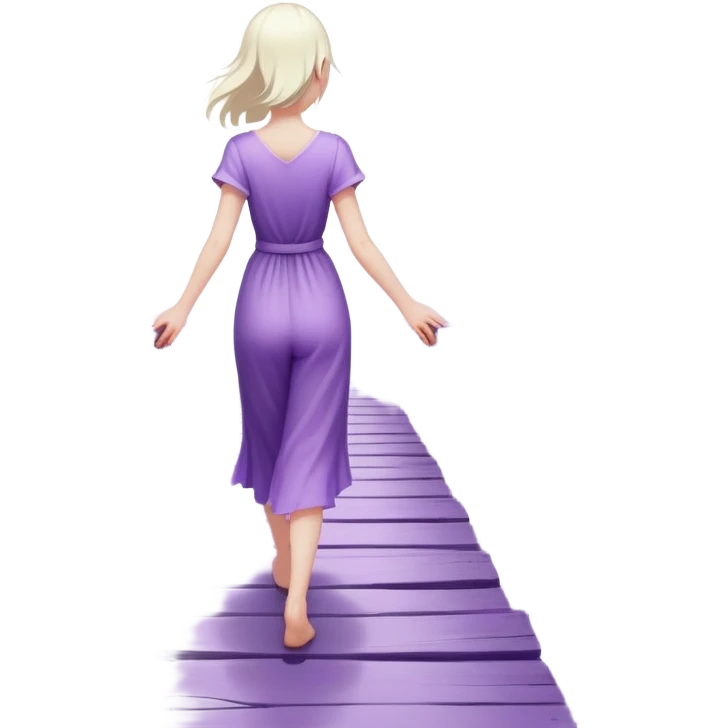 A small figure walks back broken bridge, holding soft 2 violet orbs in hand—symbolizing compassion and forgiveness. A gentle heart aura trails behind them, showing healing in motion. emoji