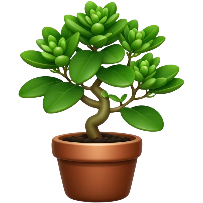Cinematic Realistic Jade Plant Emoji, Thick and glossy, with dark green, round leaves that shine under the light. The sturdy stems and vibrant foliage give a sense of prosperity and tranquility. Soft glowing outline, capturing the essence of good luck, growth, and natural elegance in a flourishing jade plant! emoji