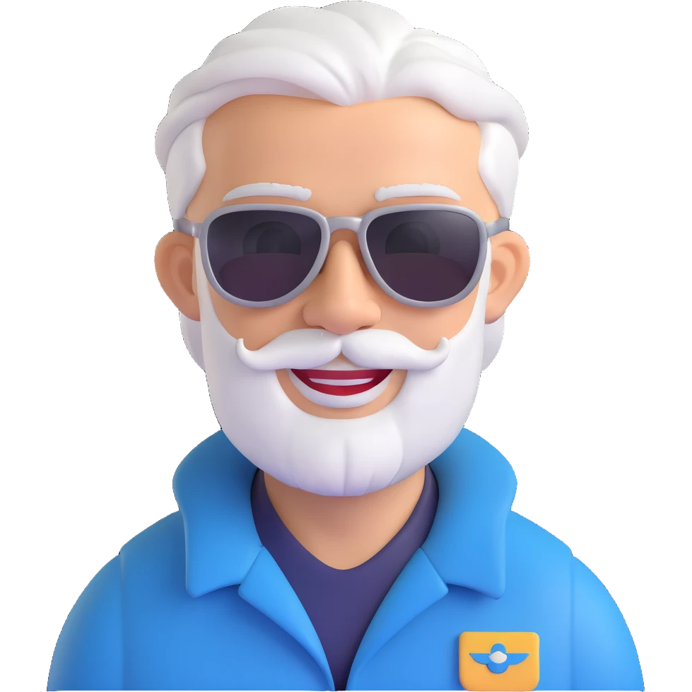 fair-skinned male pilot, middle-aged, silver hair, beard, smiling, sunglasses emoji