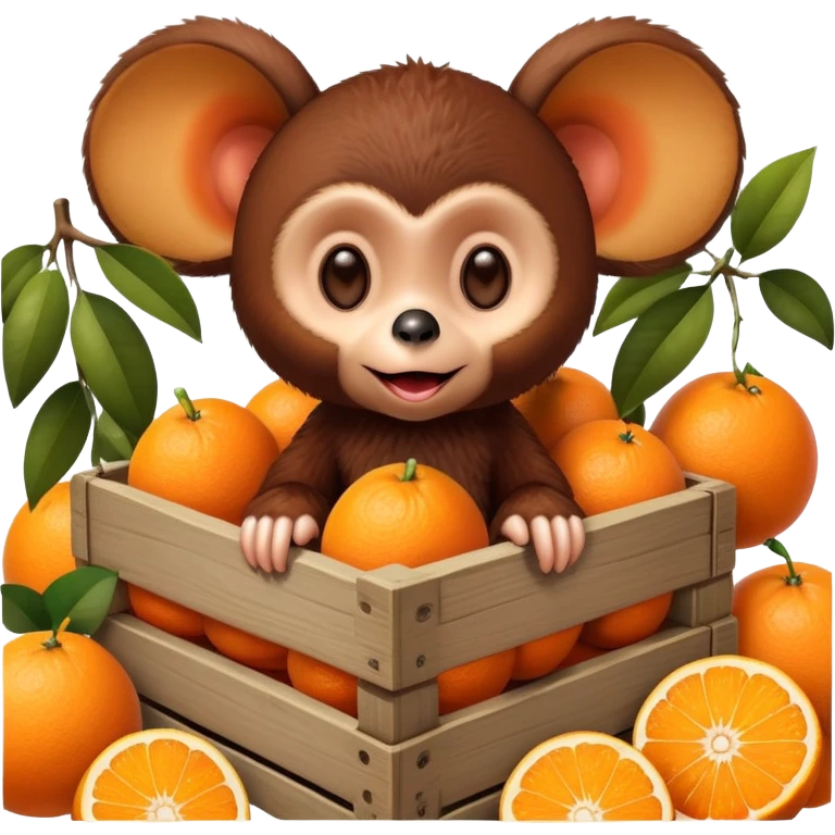 Cheburashka with big ears in a crate of oranges emoji