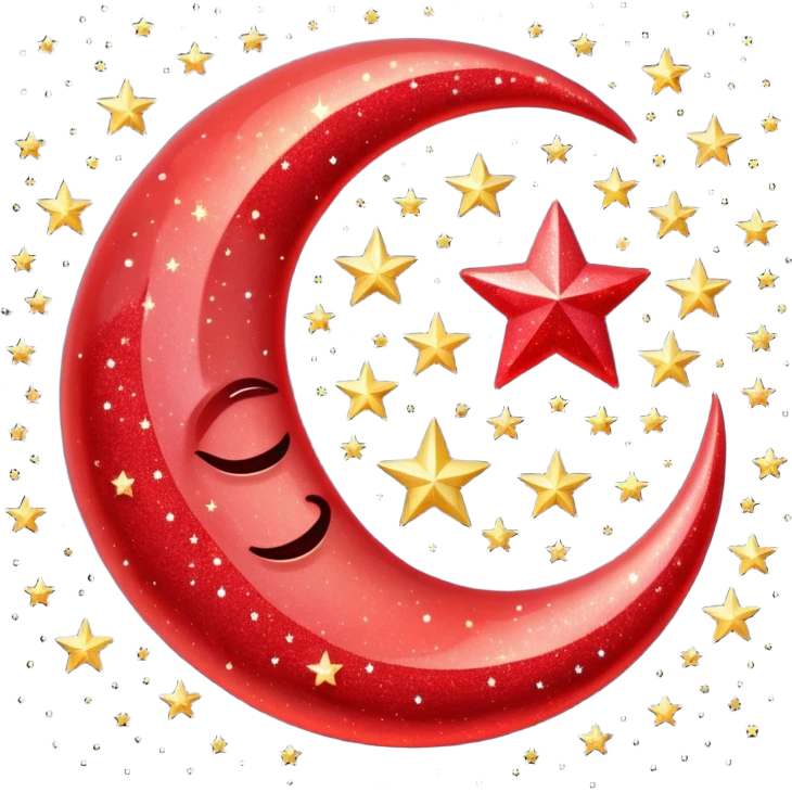 Beautiful sparkly glittery shiny pretty red crescent and stars scenery emoji