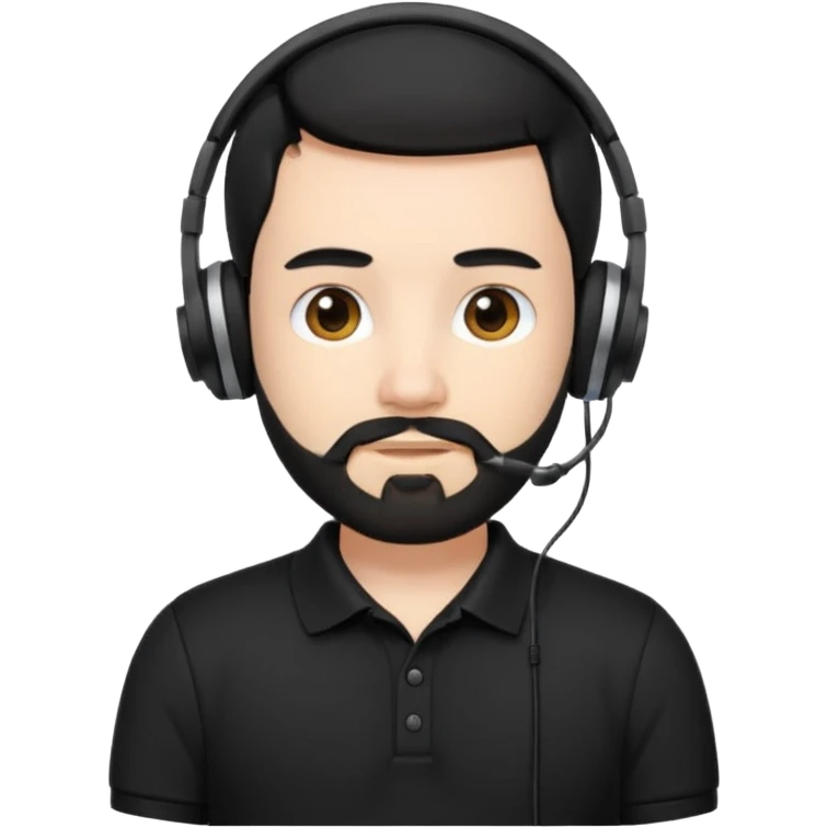 black and  hair with beard and headphones white skin male and nice polo shirt hair short on side black polo  emoji