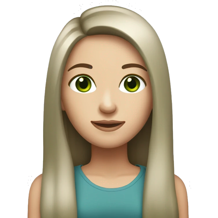 Brunette women, green eyes, long straight hair, fair skin emoji
