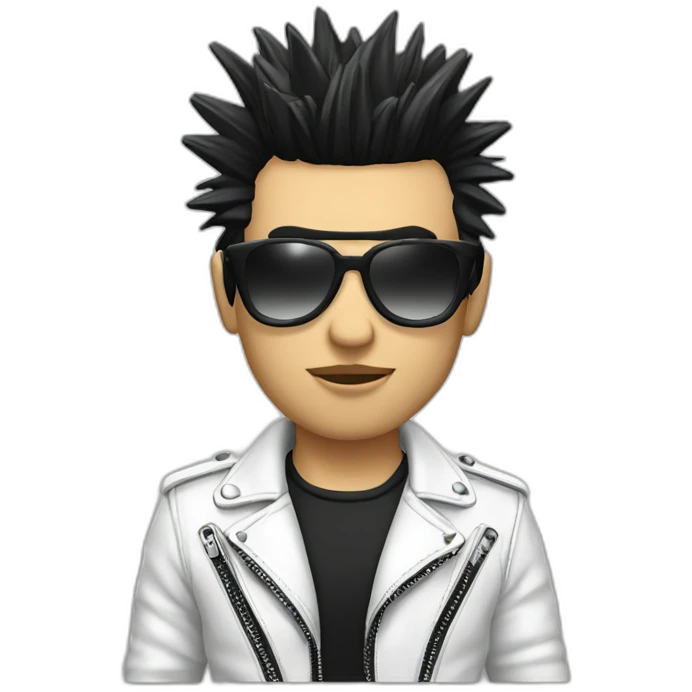 Punk male, with white leather jacket,mirror glasses emoji