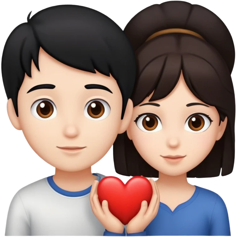 A couple: boy with black hair an girl with brown hair. A heart above them emoji