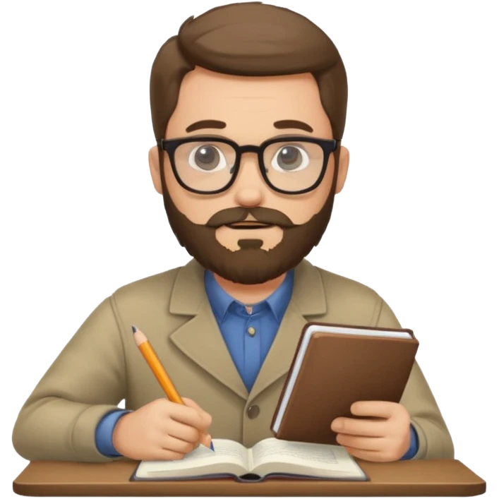 bearded man with glasses studying emoji
