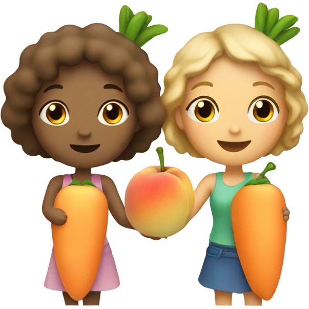 two girls with a carrot and peach in their hands emoji