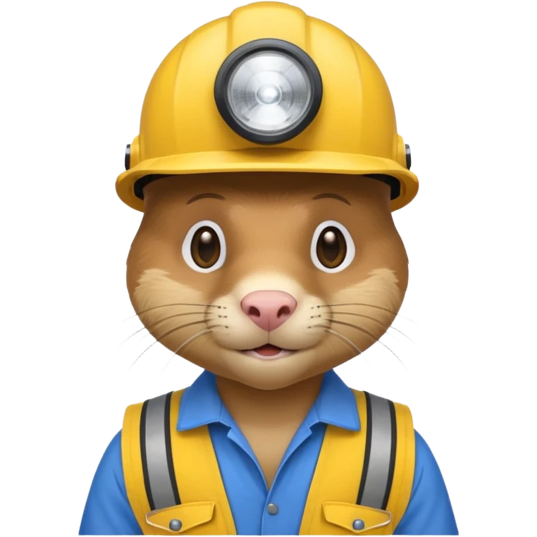 a mole rat, blue helmet, headlamp, yellow worker cloth emoji