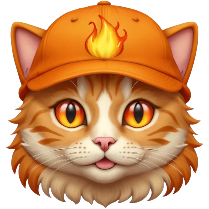 Cat with the flames in his eyes with a orange baseball hat in emoji
