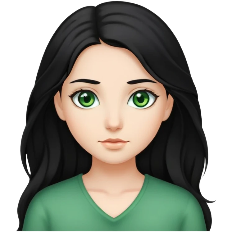 Girl black hair green eyes and long hair emoji