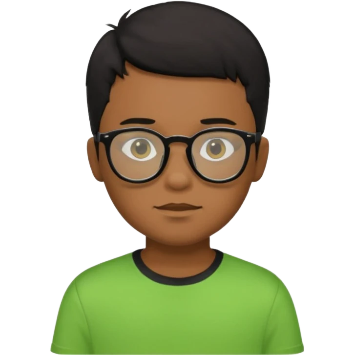 Menino pardo com cabelo curto preto, de óculos preto e blusa verde e amarela emoji