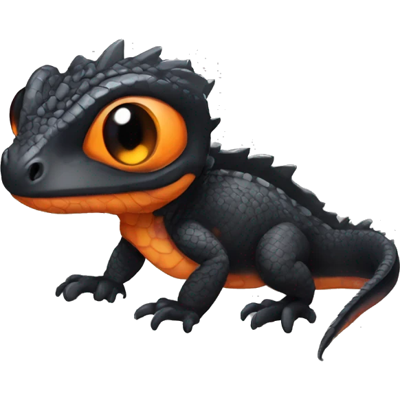 Black Shiny Lizard-Reptile-Raptor-Fakémon with Orange belly Full Body emoji