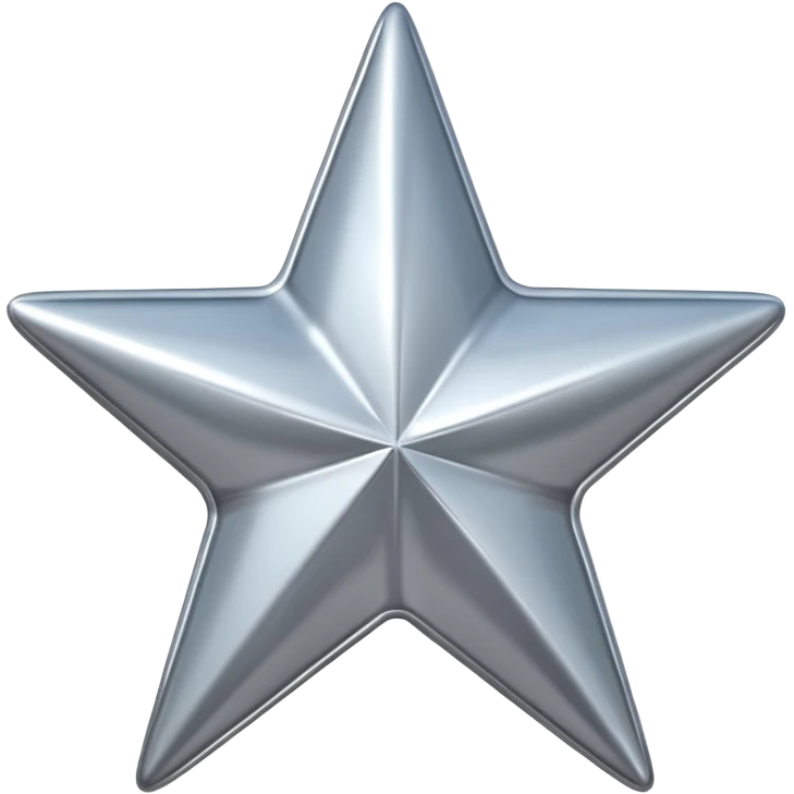 Chrome silver star emoji, iOS emoji style, glossy metallic surface, soft reflections, minimalistic, centered, clean white background, high detail, smooth gradients emoji
