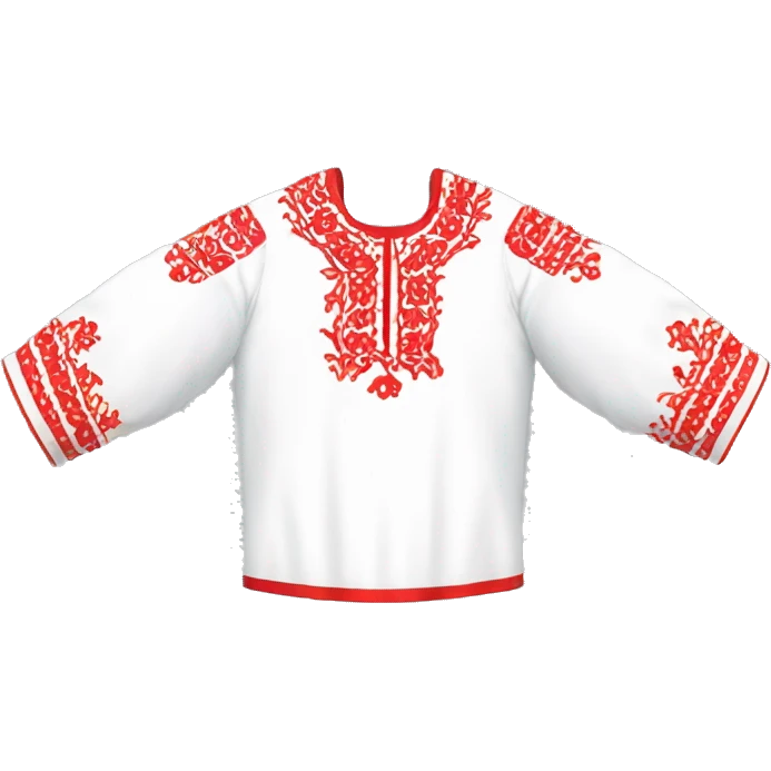  Shirt  vyshyvanka, white with red round embodiary on sleeves emoji