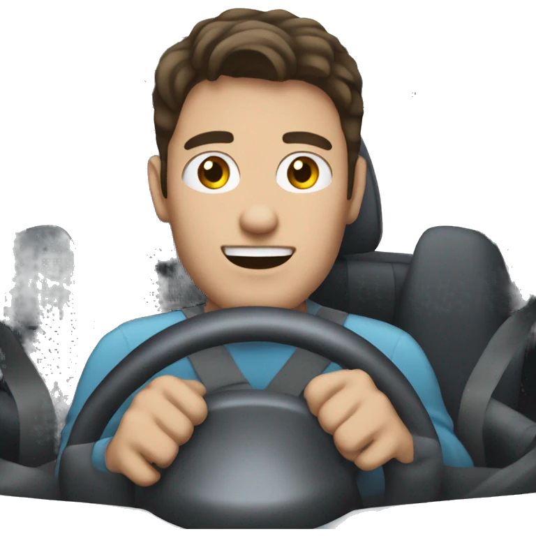 white guy with dark hair driving car behind the steering wheel emoji
