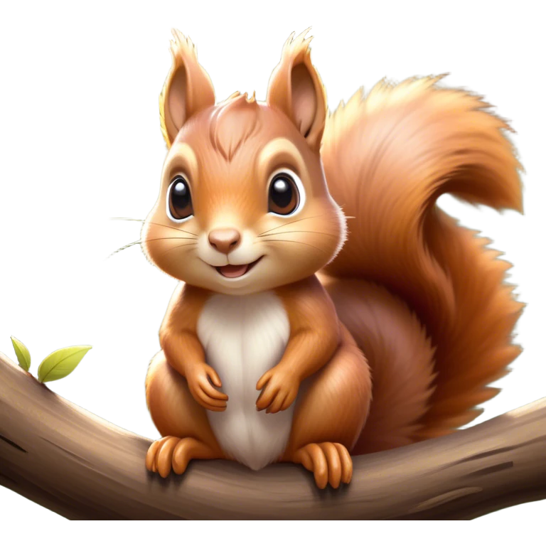 Cinematic Adorably Cute Squirrel Portrait Emoji, Perched with an alert, twinkling gaze and a playful tilt of its head, showcasing a small, nimble body with a bushy tail and delicate whiskers, Simplified yet irresistibly adorable features, highly detailed, glowing with a warm, sunlit glow, high shine, energetic and sprightly, stylized with an air of woodland whimsy, soft glowing outline, capturing the essence of a joyful squirrel that appears ready to scamper out of the screen with boundless charm! emoji