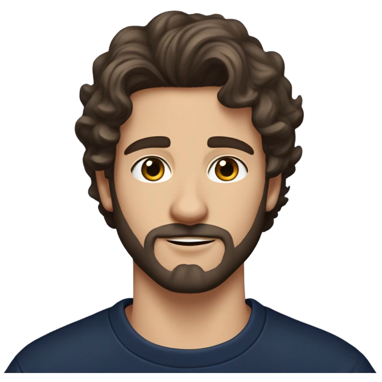 White boy with dark brown medium length wavy hair and a beard and mustache and the prettiest hazel eyes you’ve ever seen in a navy sweatshirt alone emoji