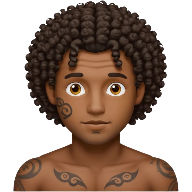 curley hair tattoo male, full on face. emoji