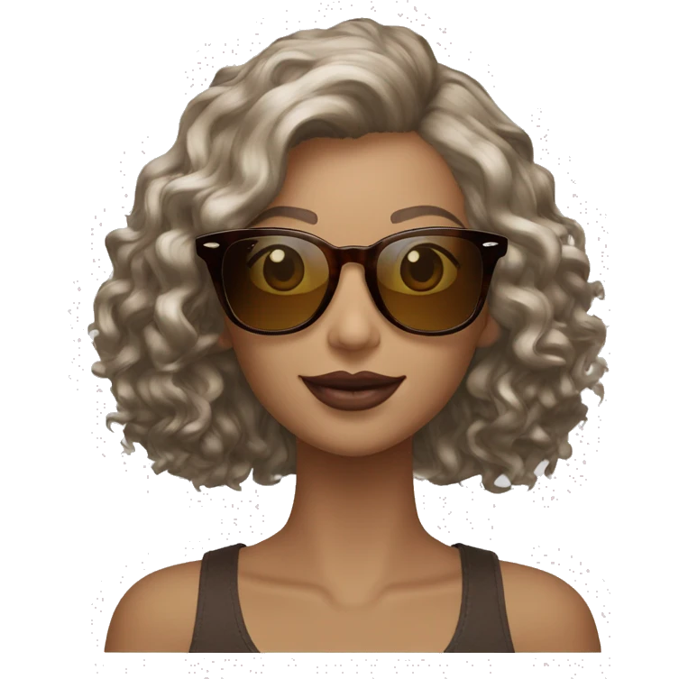 ray ban brown clubmaster, white skinned, big dark brown curls woman emoji