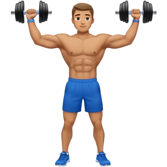 man with blue shorts doing side-lateral raise (T pose) with light dumbbells emoji