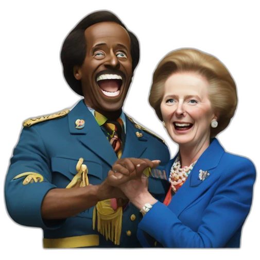Margaret Thatcher getting tickled by Mr Motivator emoji