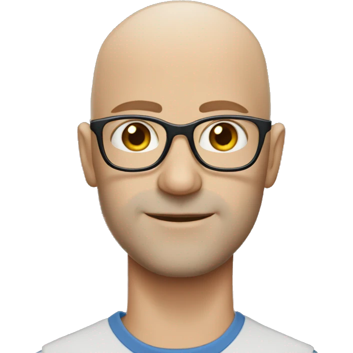 a bald man with blue eyes wearing glasses in naturo clothes emoji