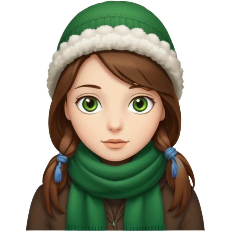 Girl green eyes brown long hair with winter clothes  emoji