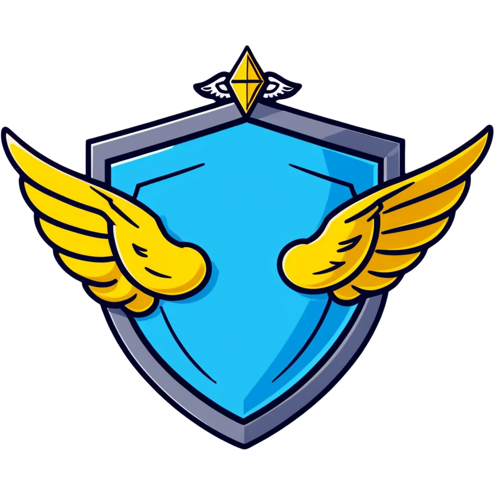 Premium shield badge with angel wings and a big shiny blue diamond in the center with VIP text emoji