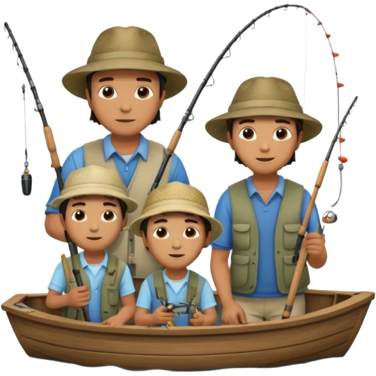 Father and sons fishing on a boat emoji