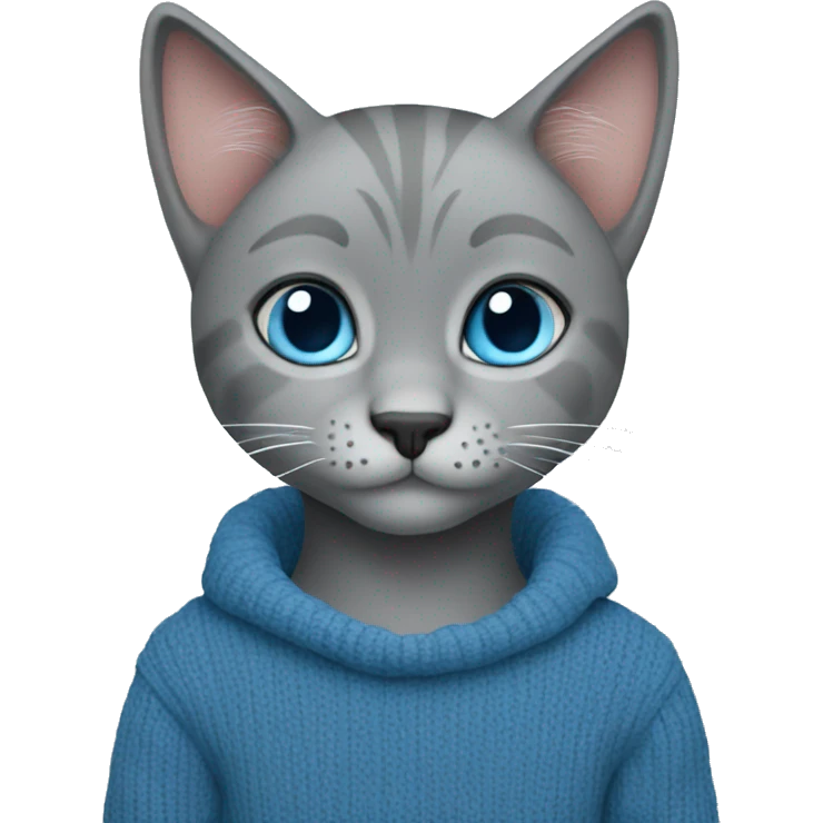 grey kitty blue eyes blue sweater  emoji