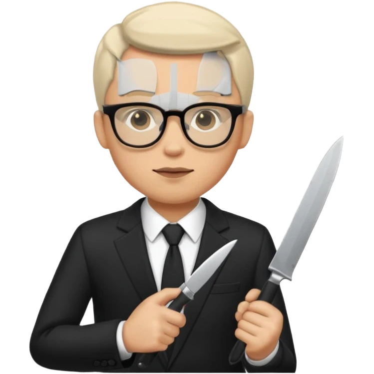 man with glasses wearing a suit and holding a knife emoji