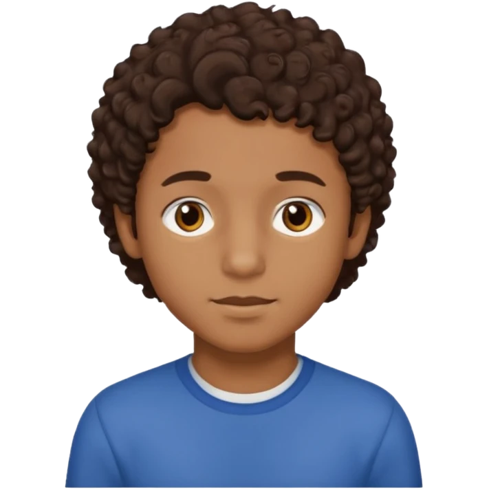 Menino de pele morena de olho castanho meio preto e cabelo cacheados mais nem tanto emoji