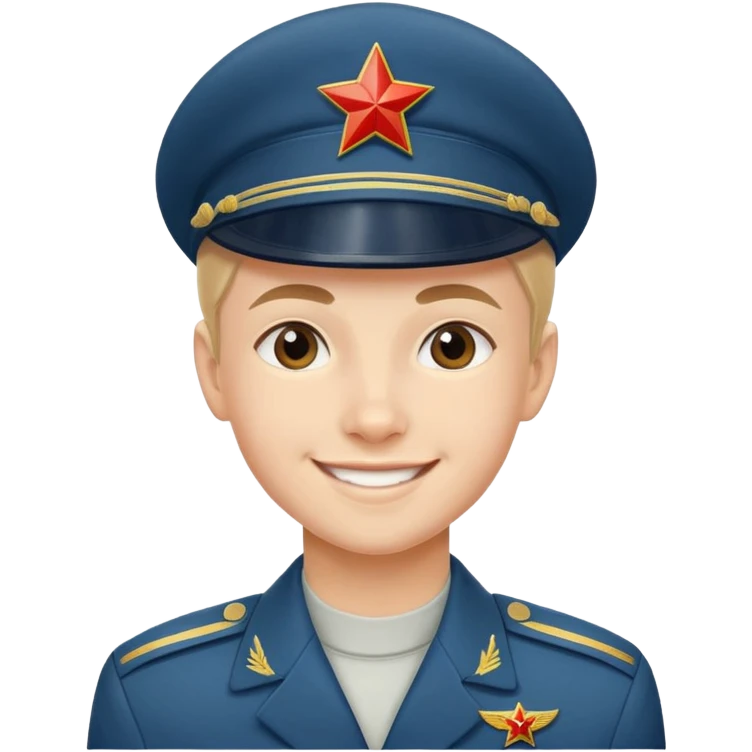 Создай эмодзи молодого курсанта авиационного училища Советского Союза с фуражкой и веселого emoji