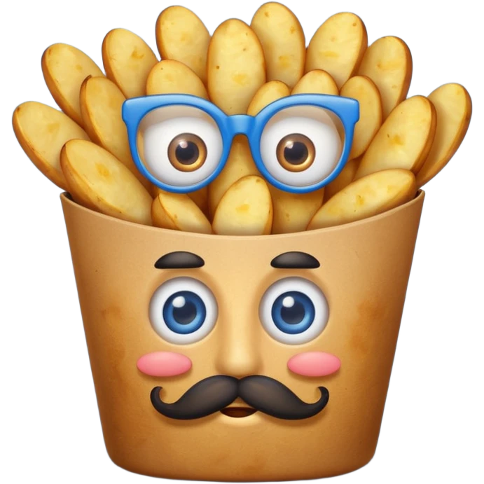 fried potatoes with eyes and mustache, in a blue carton  emoji