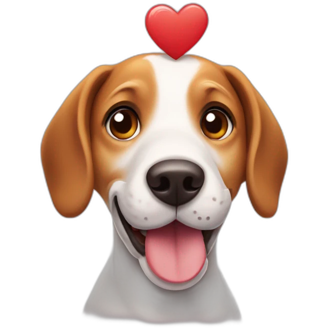 Smiling beagle dog with a heart-shaped tag emoji
