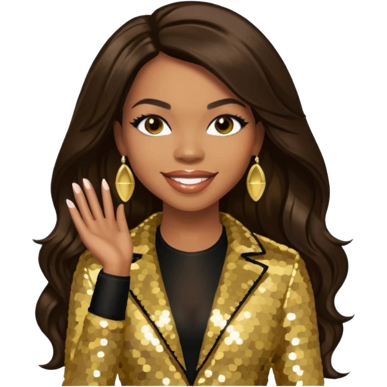 Tenitra Michelle Williams, R&B Singer from Destiny's Child with long dark brown hair, gold sequin outfit, medium dark skin emoji