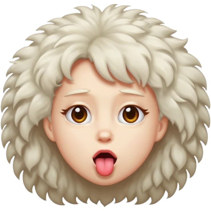Crossed eyes looking up fluffy hair tongue out sweaty  emoji