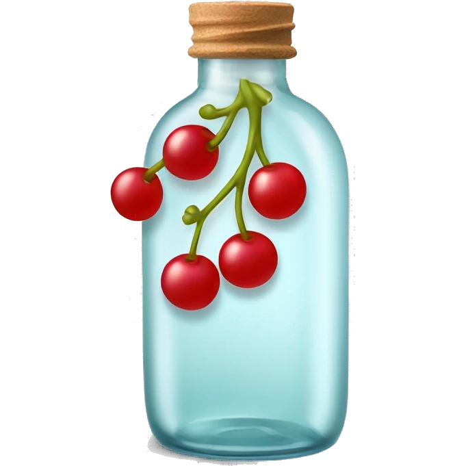 transparent bottle with red fluent, red currant emoji