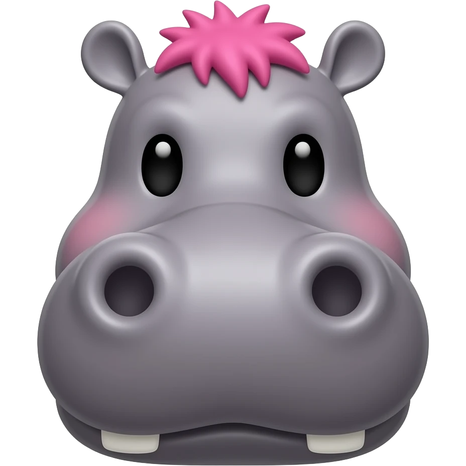 hippo with pink hair face front view emoji