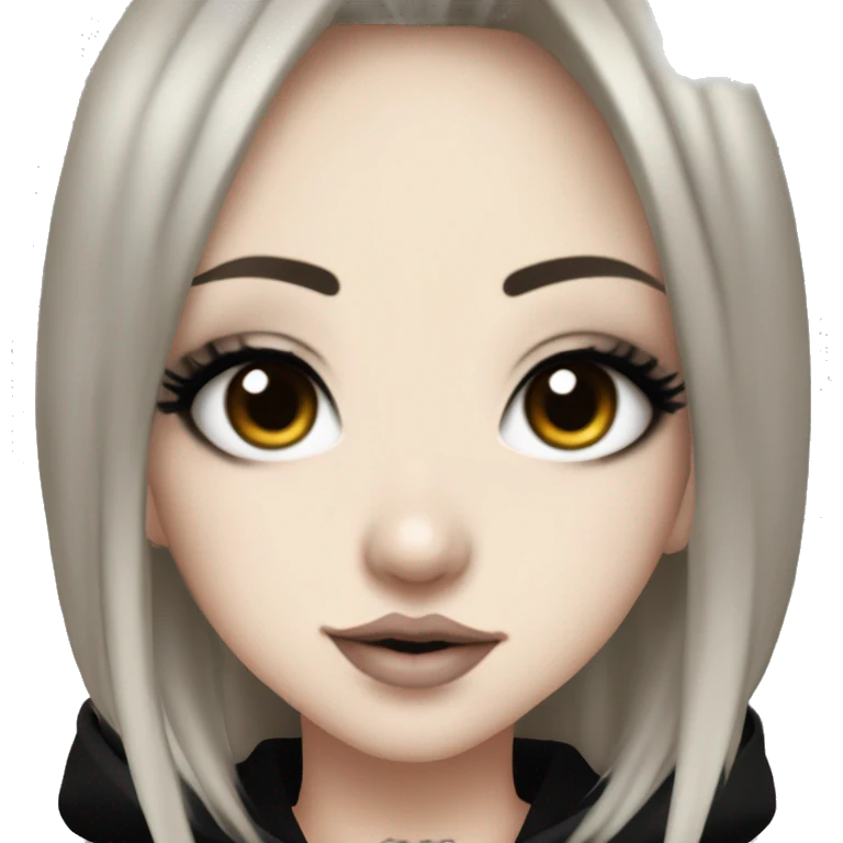 hime gyaru girl, tattoos, pale skin with black hair dark hair, dark makeup, black hoodie emoji