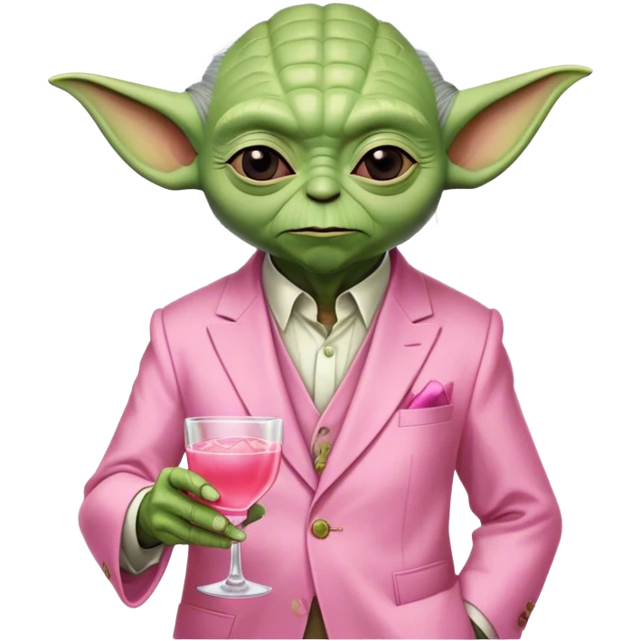 Master Yoda in all pink suit, with one hand holding pink tequila drink emoji